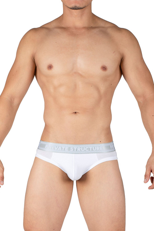 Private Structure Bamboo Viscose Mid Waist Mini Brief | Bright White | PBUT4378-BTWH  - Mens Briefs - Front View - Topdrawers Underwear for Men
