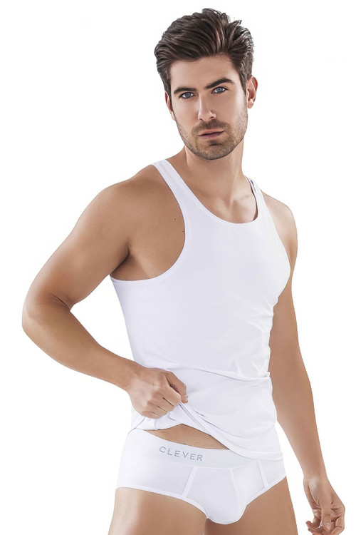 Clever Progress Tank Top | White 0394 - Mens Tank Top Singlets - Front View - Topdrawers Clothing for Men
