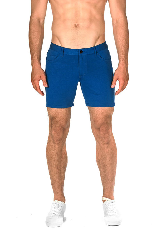 ST33LE Stretch Knit Jeans Shorts | Cobalt | ST-1932-COB  - Mens Shorts - Front View - Topdrawers Clothing for Men
