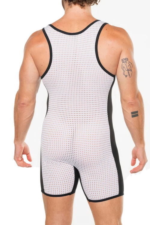 Go Softwear Hard Core Peep Wrestler | White | 3548-WH  - Mens Wrestler Singlets - Rear View - Topdrawers Underwear for Men
