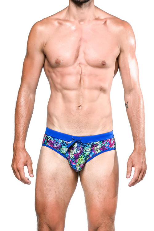 ST33LE Freestyle Swim Brief | Blue/Purple Floral Abstract | ST-8000-72  - Mens Swim Briefs - Front View - Topdrawers Swimwear for Men
