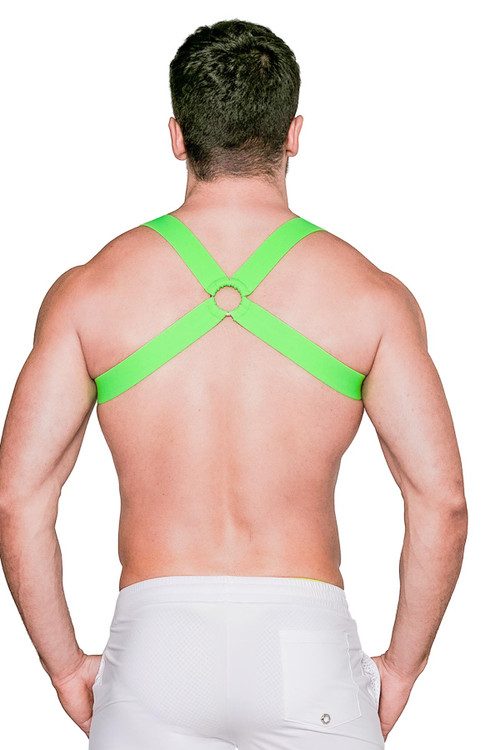 TOF Paris Fetish Elastic Harness | Neon Green | H0017-VF  - Mens Elastic Harnesses - Rear View - Topdrawers Underwear for Men
