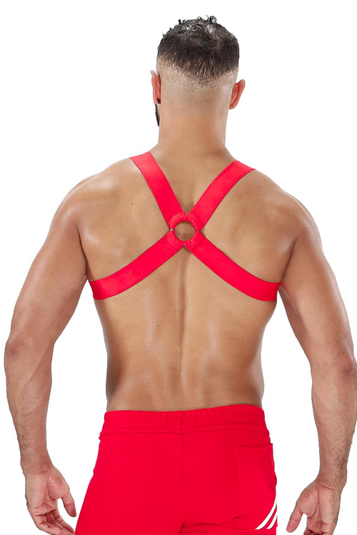 TOF Paris Fetish Elastic Harness | Red | H0017-R  - Mens Elastic Harnesses - Rear View - Topdrawers Underwear for Men
