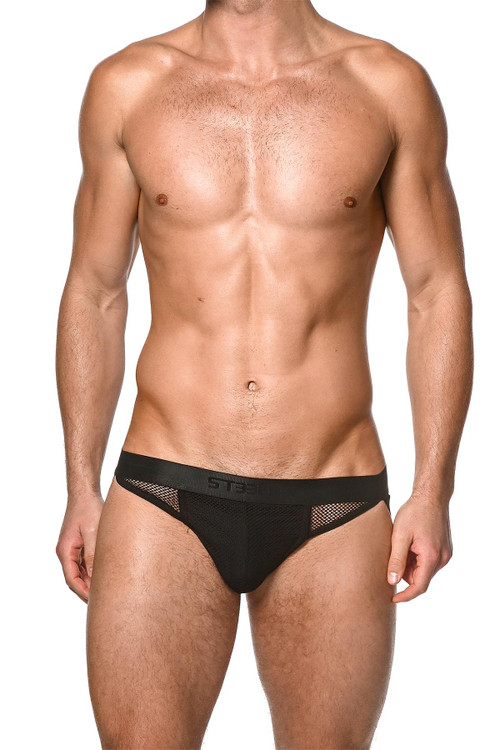 ST33LE Nylon Elastane Power Mesh Jockstrap | Black | ST-10426-BLK  - Mens Jockstraps - Front View - Topdrawers Underwear for Men
