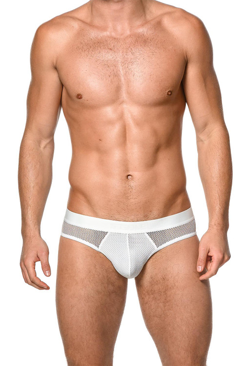 ST33LE Nylon Elastane Power Mesh Low Rise Brief | White | ST-10425-WHT  - Mens Briefs - Front View - Topdrawers Underwear for Men
