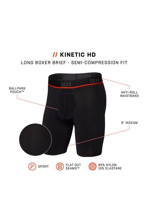 Saxx Kinetic Long Leg Boxer Brief | Black | SXLL32-BLO  - Mens Boxer Briefs - Front View - Topdrawers Underwear for Men
