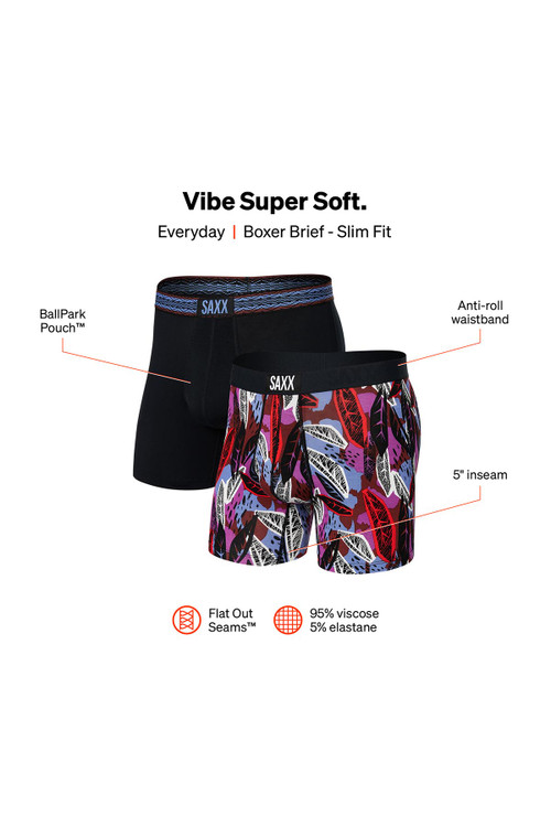 Saxx 2-Pack Vibe Boxer Brief | Tropic Jungle Asher Waistband | SXPP2V-TJA  - Mens Boxer Briefs - Front View - Topdrawers Underwear for Men
