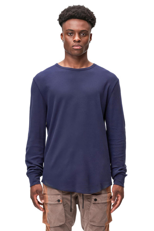 Kuwalla Tee Thermal Hi-Lo Tee L/S | Navy | KUL-TH1612B  - Mens Long Sleeve Knit Tops - Front View - Topdrawers Clothing for Men
