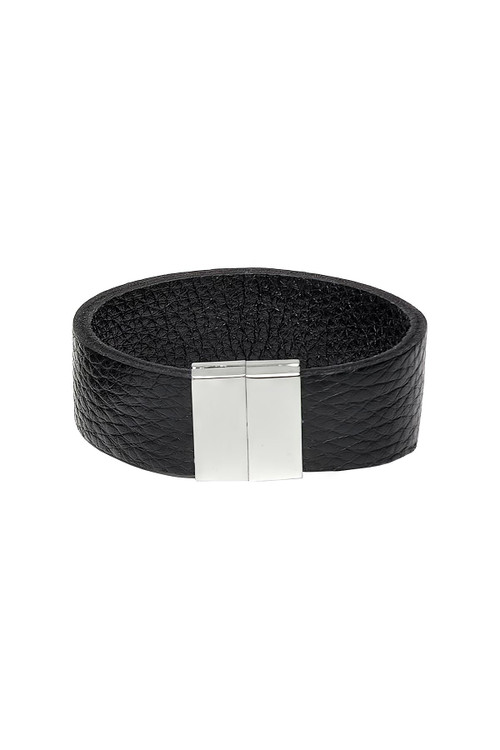 Brave Leather Ledger Cuff | Black Nappa | B1011LEDGER-BL  - Mens Bracelets - Front View - Topdrawers Apparel for Men
