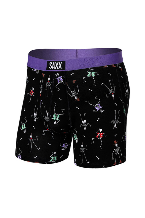 Saxx Vibe Boxer Brief | Dancing Skellies Black | SXBM35-DSB  - Mens Boxer Briefs - Front View - Topdrawers Underwear for Men
