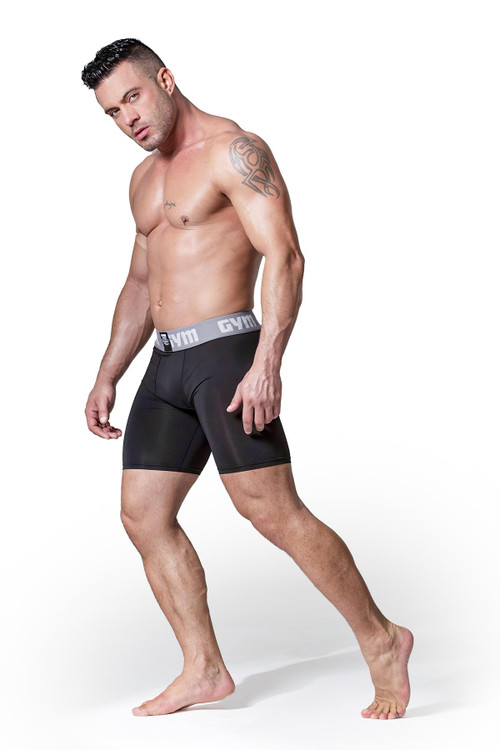 GYM Jockstrap Compression Short w/ Phone Pocket | Black | GYM006-BL  - Mens Boxer Briefs - Side View - Topdrawers Underwear for Men
