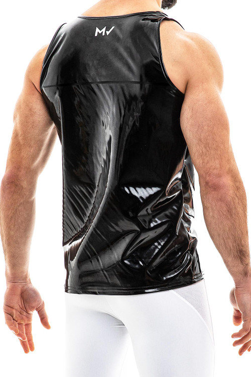 Modus Vivendi Viral Vinyl Tank Top | Black | 08031-BL  - Mens Fetish Singlet Tank Tops - Rear View - Topdrawers Clothing for Men
