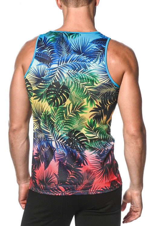 ST33LE Stretch Mesh Tank | Rainbow Gradient Palms | ST-11072  - Mens Singlet Tank Tops - Rear View - Topdrawers Clothing for Men

