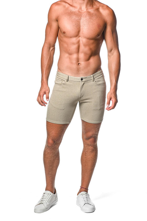 ST33LE Stretch Knit Jeans Shorts | Sand Denim | ST-1932  - Mens Shorts - Front View - Topdrawers Clothing for Men
