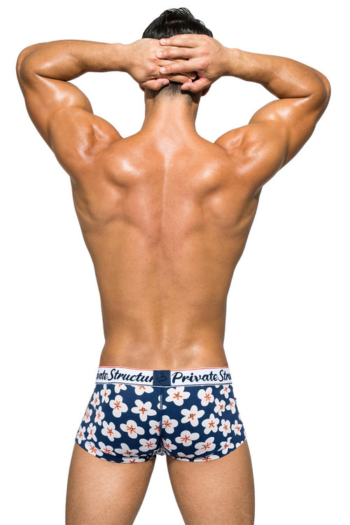 Private Structure Classic Mid Waist Trunk | Nostalgic Floral Navy | SCUS4505-FLNV  - Mens Trunk Boxers - Rear View - Topdrawers Underwear for Men
