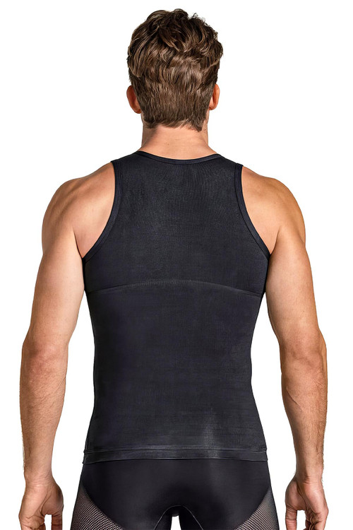 Leo Stretch Cotton Moderate Shaper Tank | Black | 035013-700  - Mens Shapewear - Rear  View - Topdrawers Underwear for Men
