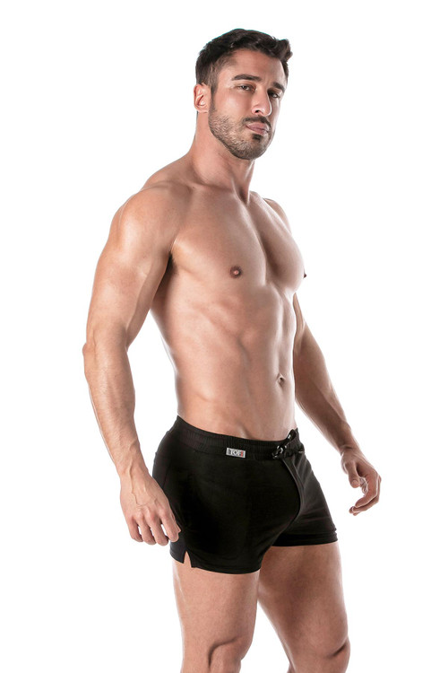 TOF Paris Holidays Swim Short | Black | TOF250-N  - Mens Swim Shorts - Side View - Topdrawers Swimwear for Men
