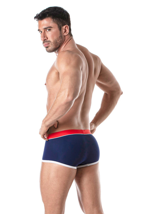 TOF Paris Holidays Swim Trunk | Navy | TOF247-BM  - Mens Swim Trunk Boxers - Rear View - Topdrawers Swimwear for Men
