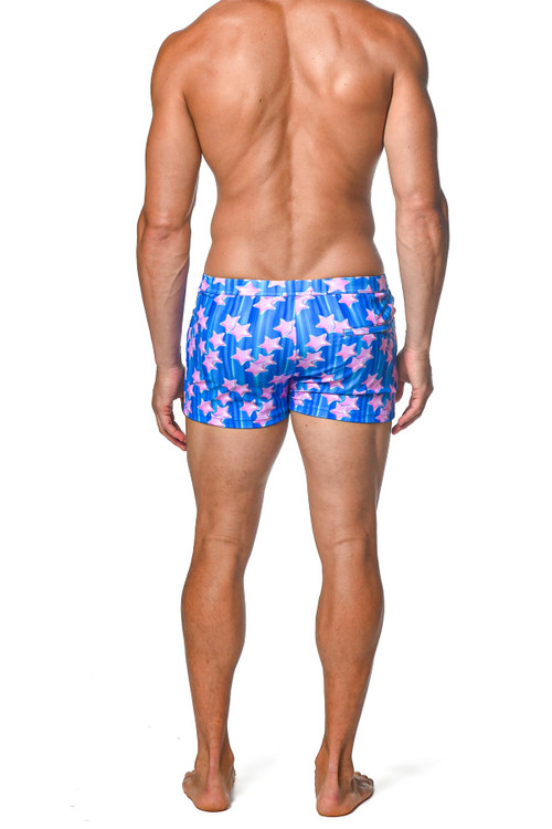 ST33LE Coast Swim Shorts | Sapphire Pink Stars | ST-8007-51  - Mens Swim Shorts - Rear View - Topdrawers Swimwear for Men
