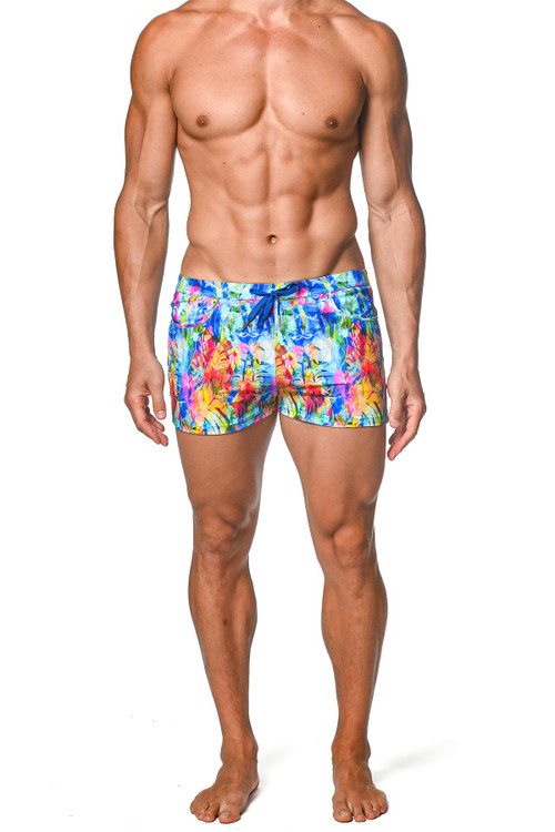 ST33LE Coast Swim Shorts | Royal Rainbow Tropics | ST-8007-52  - Mens Swim Shorts - Front View - Topdrawers Swimwear for Men
