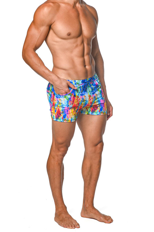 ST33LE Coast Swim Shorts | Royal Rainbow Tropics | ST-8007-52  - Mens Swim Shorts - Side View - Topdrawers Swimwear for Men
