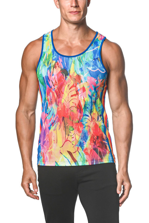 ST33LE Stretch Mesh Tank | Royal Rainbow Tropics | ST-11069  - Mens Tank Tops - Front View - Topdrawers Clothing for Men
