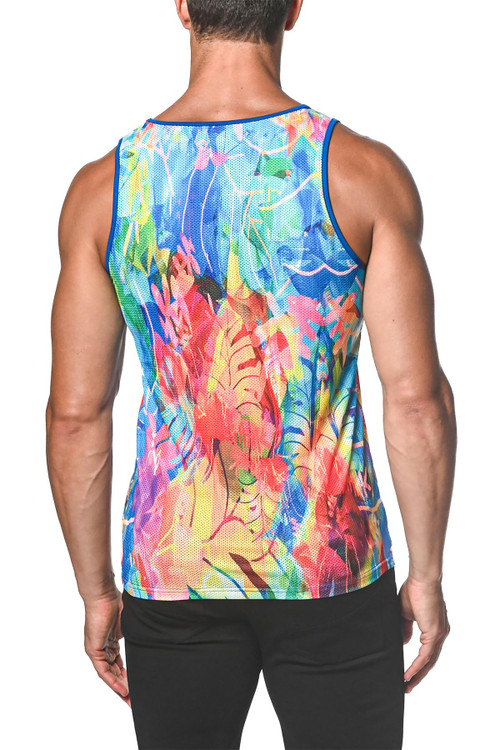 ST33LE Stretch Mesh Tank | Royal Rainbow Tropics | ST-11069  - Mens Tank Tops - Rear View - Topdrawers Clothing for Men
