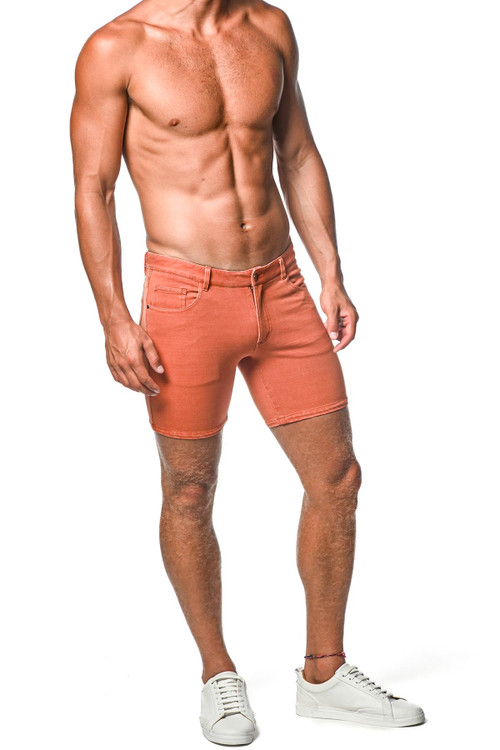 ST33LE Stretch Knit Jeans Shorts | Denim Sienna | ST-1932  - Mens Shorts - Side View - Topdrawers Clothing for Men
