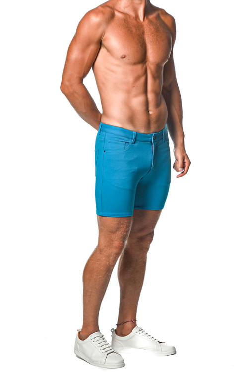 ST33LE Stretch Knit Jeans Shorts | Star Sapphire | ST-1932  - Mens Shorts - Side View - Topdrawers Clothing for Men
