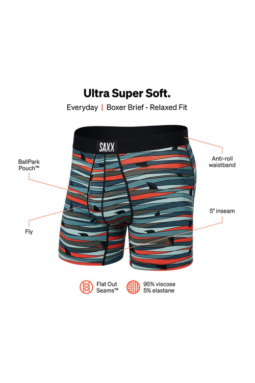 Saxx Ultra Boxer Brief w/ Fly | Fins Blue Multi | SXBB30F-FNS  - Mens Boxer Briefs - Front View - Topdrawers Underwear for Men
