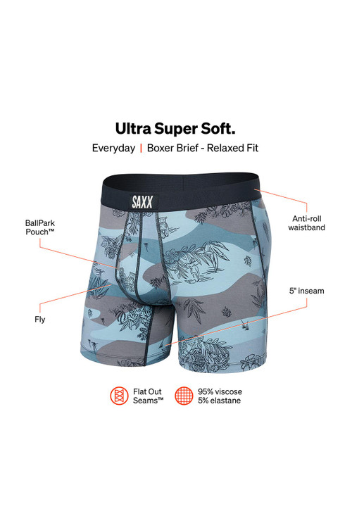 Saxx Ultra Boxer Brief w/ Fly | Jungle Toile Dusty Blue | SXBB30F-JTB  - Mens Boxer Briefs - Front View - Topdrawers Underwear for Men
