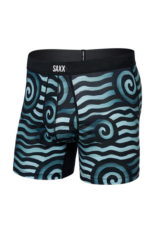 Saxx DropTemp Cooling Mesh Boxer Brief | Rip Tide Stripe Navy | SXBB09F-RPB  - Mens Boxer Briefs - Front View - Topdrawers Underwear for Men
