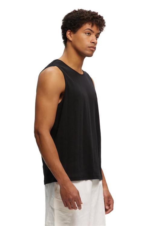 Kuwalla Tee Perforated Rib Tank | Black | KUL-TANK3112-BLK  - Mens Tank Top Singlets - Side View - Topdrawers Clothing for Men
