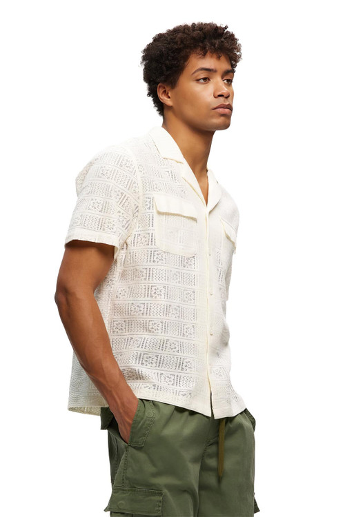 Kuwalla Tee Lace Yacht Shirt | White | KUL-LYS015-WHT  - Mens Short Sleeve Shirts - Side View - Topdrawers Clothing for Men
