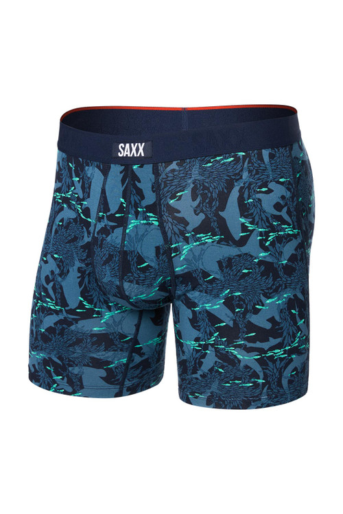 Saxx Vibe Xtra Boxer Brief | Sharks And Minnows Dark Ink SXVX24F | Front View | Mens Boxer Briefs | Topdrawers Underwear for Men
