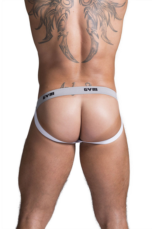 GYM Swim/Run Jockstrap w/ 1" Waistband GYM001- White - Mens Jockstraps - Rear View - Topdrawers Underwear for Men