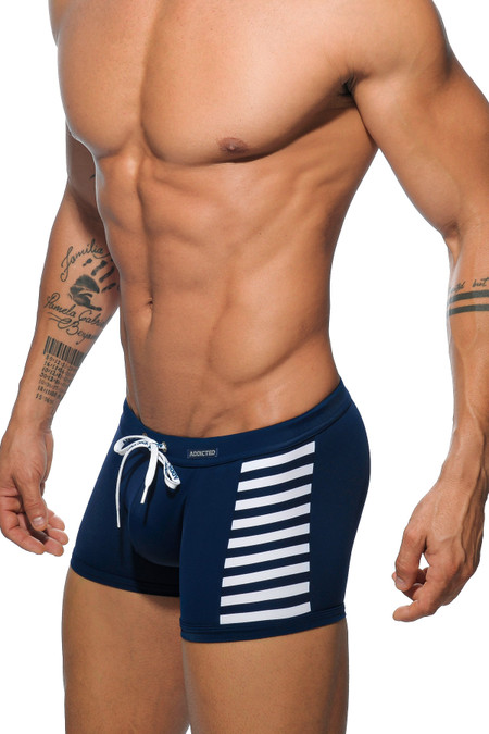 Addicted Coloured Sailor Swim Boxer ADS107-09 Navy Blue - Mens Swim Trunks - Side View - Topdrawers Swimwear for Men
