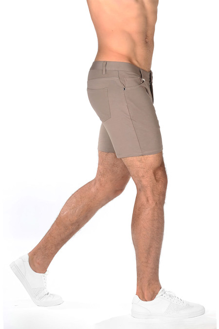 ST33LE Stretch Knit Jeans Shorts | Dark Khaki ST-1932-DKH - Mens Shorts - Side View - Topdrawers Clothing for Men
