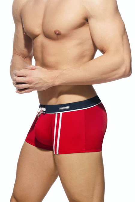 Addicted Sport Detail Binding Swim Boxer | Red | ADS133-06  - Mens Swim Trunks - Side View - Topdrawers Swimwear for Men
