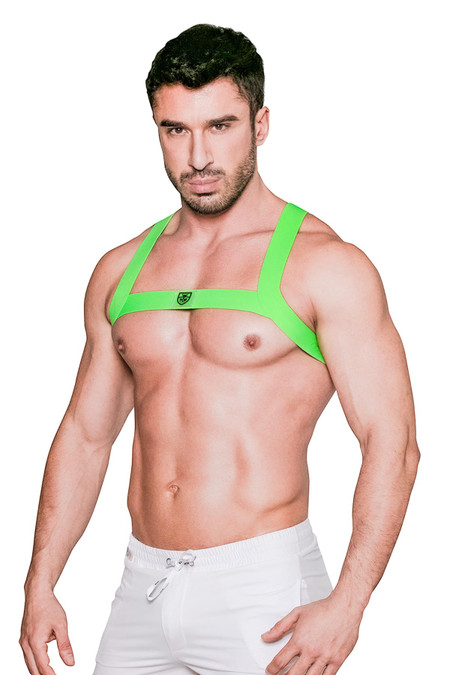 TOF Paris Fetish Elastic Harness | Neon Green | H0017-VF  - Mens Elastic Harnesses - Side View - Topdrawers Underwear for Men
