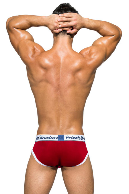 Private Structure Classic Mid Waist Mini Brief | Rumba Red | SCUS4529-RMRD  - Mens Briefs - Rear View - Topdrawers Underwear for Men
