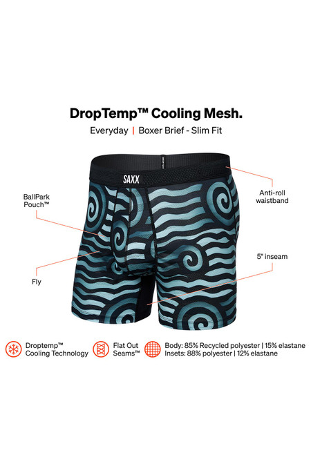 Saxx DropTemp Cooling Mesh Boxer Brief | Rip Tide Stripe Navy | SXBB09F-RPB  - Mens Boxer Briefs - Front View - Topdrawers Underwear for Men
