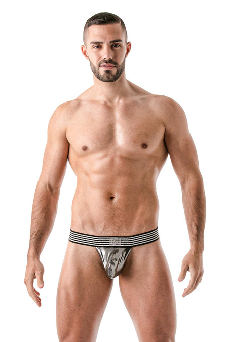 TOF Paris Metal Stringless Thong | Silver TOF136-A | Front View | Mens Pouch Thongs | Topdrawers Underwear for Men
