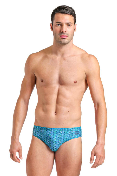 Arena Starfish Swim Brief | Turquoise Multi 6670 | Front View | Mens Swim Briefs | Topdrawers Swimwear for Men