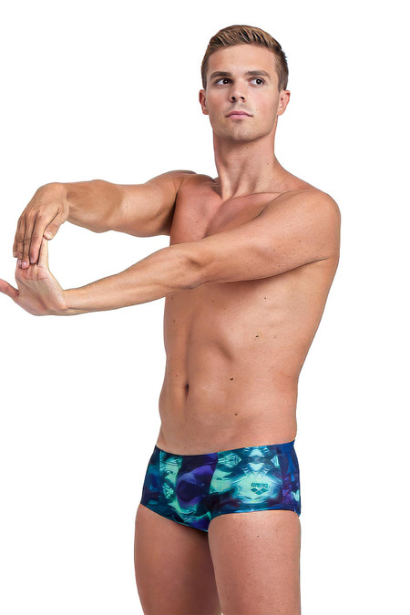 Arena Hero Camo Low Waist Swim Short | Green Lake Multi 6132 | Side View | Mens Swim Boxers | Topdrawers Swimwear for Men