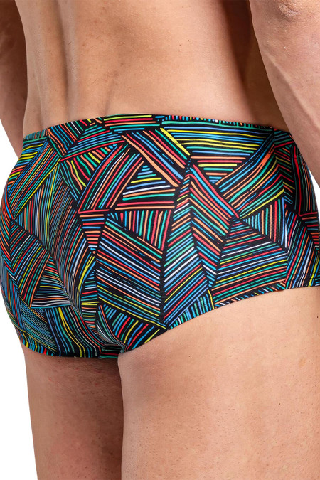 Arena Overview Low Waist Swim Short | Black Multi 6668 | Rear View | Mens Swim Boxers | Topdrawers Swimwear for Men