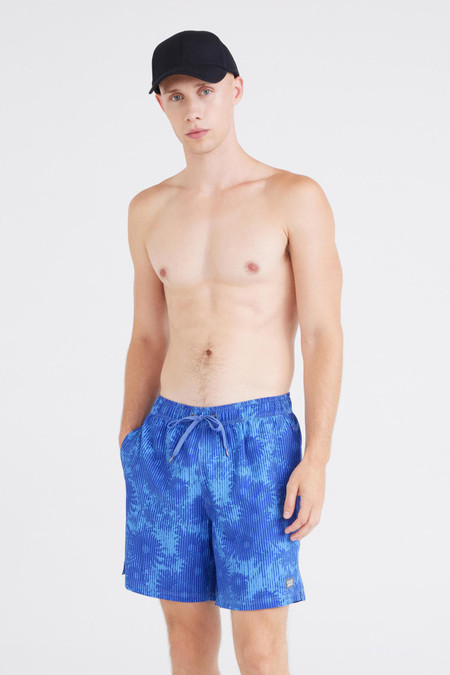 Saxx Oh Buoy 2N1 Volley Swim Short 7 Inch White Noise Daisy Blue SXSW04L | Front View | Mens Swim Shorts | Topdrawers Swimwear for Men