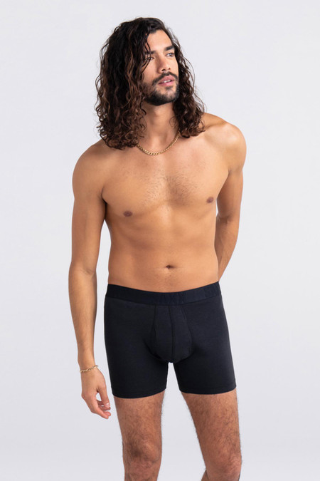Saxx 2-Pack DropTemp Cooling Cotton Boxer Brief Grizzly Stripe Black SXPP2W | Front View | Mens Boxer Briefs | Topdrawers Underwear for Men