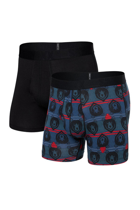 Saxx 2-Pack DropTemp Cooling Cotton Boxer Brief Grizzly Stripe Black SXPP2W | Front View | Mens Boxer Briefs | Topdrawers Underwear for Men