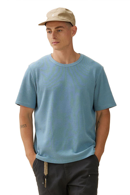 Kuwalla Tee Boxy Waffle Tee | Blue KUL-0324-BWT602 | Front View | Mens Casual Tops | Topdrawers Clothing for Men